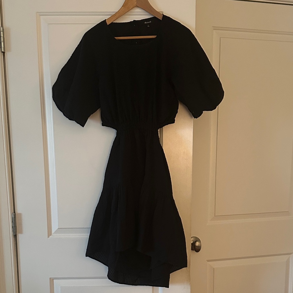 Madewell Black Cut Out Back Puff Sleeve Dress - Sz M